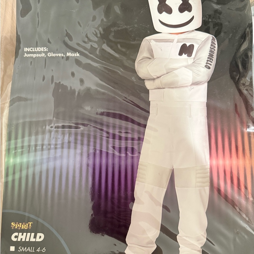 Marshmello Jumpsuit, Gloves and Mask          Kids White Costume Set with Mask
